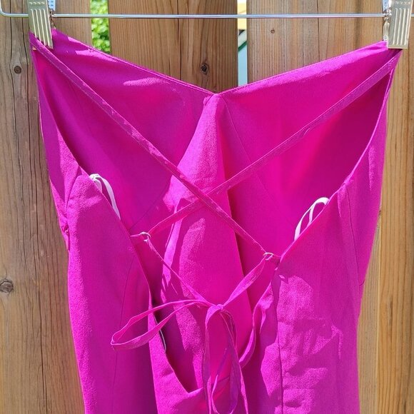LULU's Magenta Tie Back Slip Dress with side slit Small - Picture 4 of 6